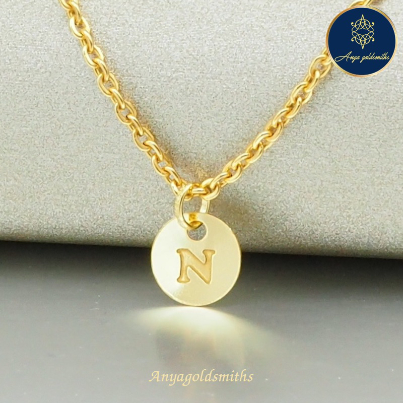 Anya จี้ทองคำแท้ทรงกลม 96.5% เลเซอร์ตัวอักษร N-Z น้ำหนัก 0.5 กรัม