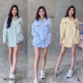 TW15848 Set 2ชิ้น เสื้อเชิ้ตแขนยาว กระดุมหน้า