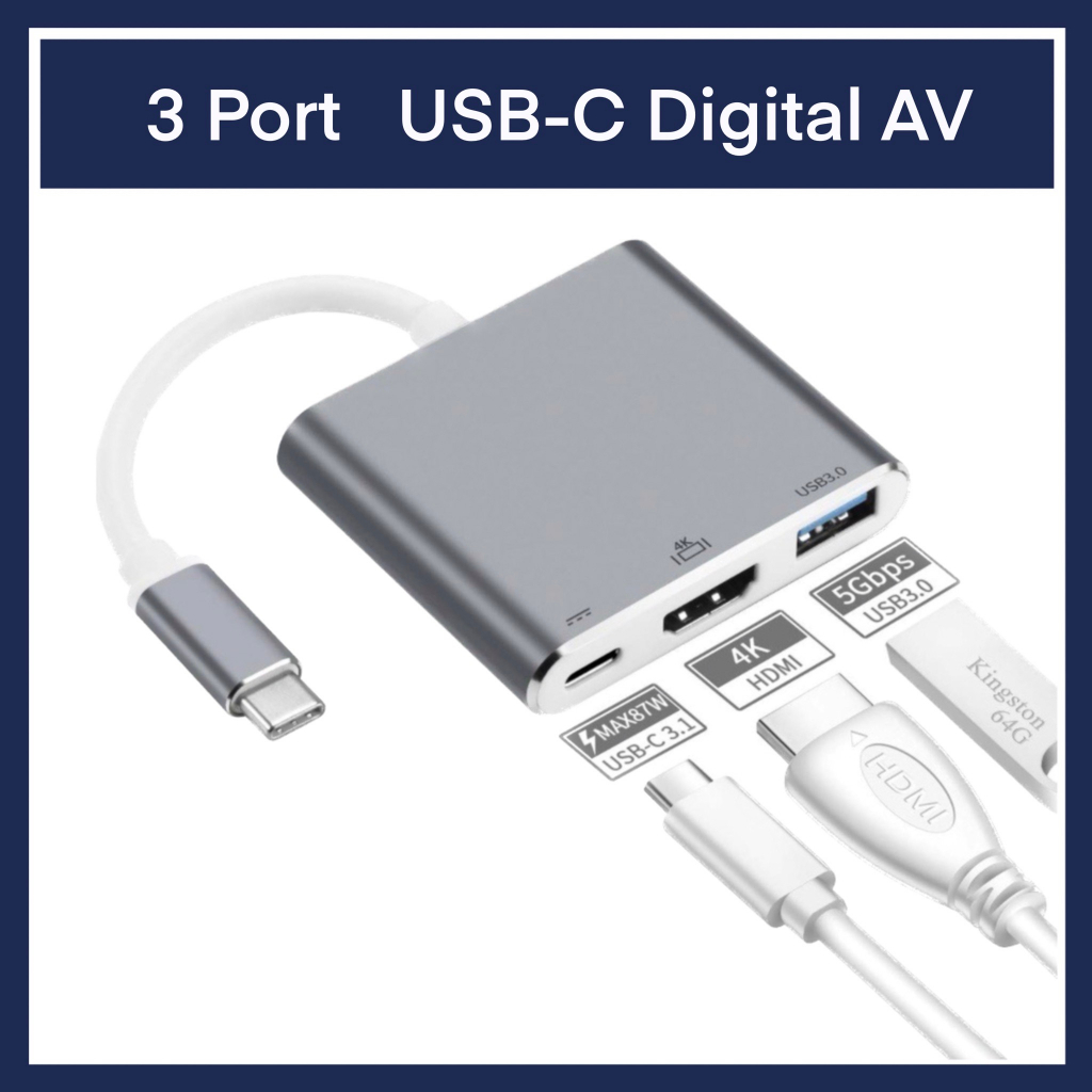 3 ช่อง Port USB-C Digital AV Multiport Adapter USB 3 in 1 ( Type-c USB C Type ) TV HDMI Notebook Lap