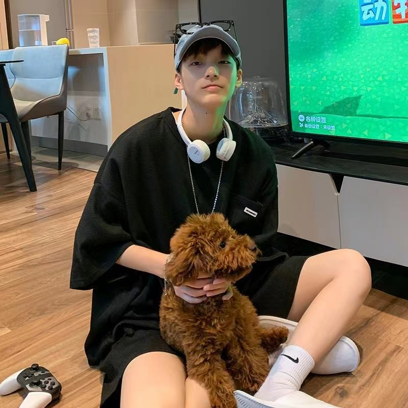 [ชุดเซ็ตสองชิ้นแขนสั้น+กางเกงขาสั้น] เสื้อยืดแขนสั้นลายวาฟเฟิลทรงหลวมสบายๆ กางเกงห้าส่วน สูท เทรนด์เกาหลี ราคา ถูกที่สุด ดีลบีเคเค แกลเลอรีภาพที่ 4