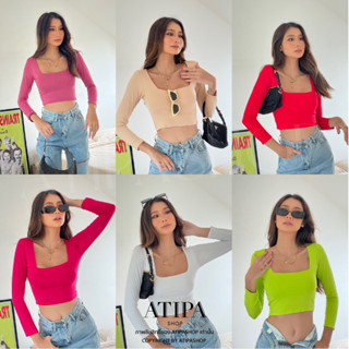 Atipashop - Mirror crop ชั้นครึ่ง เสื้อครอป คอเหลี่ยม แขนยาว มีสีให้เลือกยาว