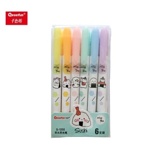 Qesefun ชุดปากกาเน้นข้อความ 2 หัว Sushi Set (Q-1200) 6 สี