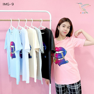 4000 IMG-9# เสื้อยืด สกรีนลายรูปปาก ผ้าคอตตอนผสม เนื้อผ้าดี