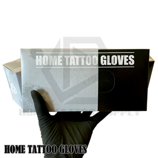 Home Tattoo Gloves ถุงมือสีดำ ถุงมือยาง Black Latex Gloves แพ็ค 50 ชิ้น สีดำ ไม่มีแป้ง ถุงมือดำเอนกถุงประสงค