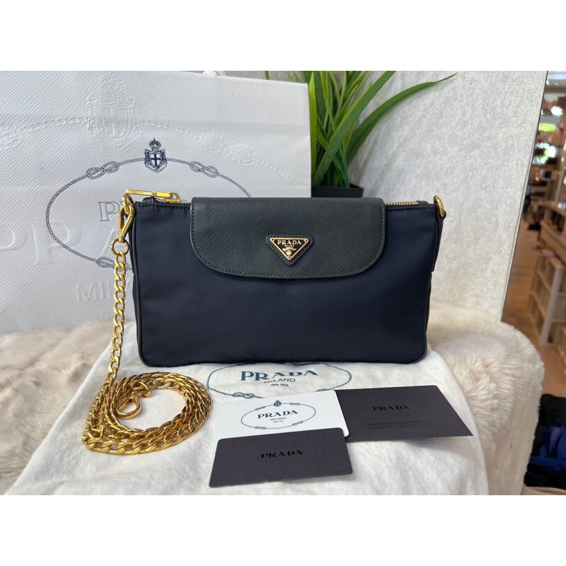 Like New Prada Navy  Tessuto Saffiano Nero