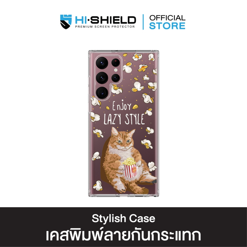 [S25ultra,S24ultra,S23ultra] HI-SHIELD Stylish เคสใสกันกระแทก Samsung S22ultra รุ่น Popcorn Cat