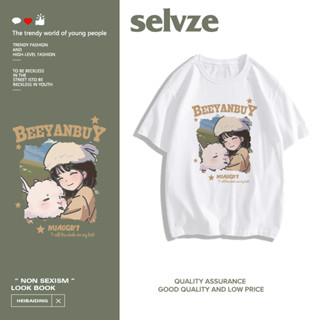 SELVZE （พร้อมส่งจากกทม มาถึงใน 3วัน）Anime print T-shirt เสื้อคู่ เสื้อคู่ชายหญิง การ์ตูน ไมโครยืดหยุ่น เสื้อยืด oversize 2023 A2720