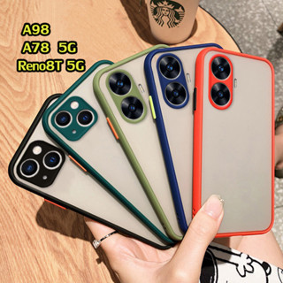 (พร้อมส่งในไทย) เคสกันกระแทก แบบคลุมกล้อง สำหรับ OPPO A78 5G/A98/Reno8t 5g/A98 เคสขอบสีหลังด้าน