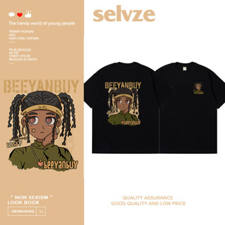 SELVZE （พร้อมส่งจากกทม มาถึงใน 3วัน）print T-shirt การ์ตูนพิมพ์เสื้อผู้หญิงลำลองรอบคอแขนสั้น oversize A2169