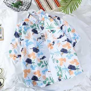 เสื้อฮาวาย hawaii เสื้อเชิ้ตฮาวายแขนสั้นพิมพ์ลาย เสื้อสงกรานต์ ฮาวายสไตล์เกาหลี ผ้านิ่มใส่สบาย ผ้าระบายอากาศ