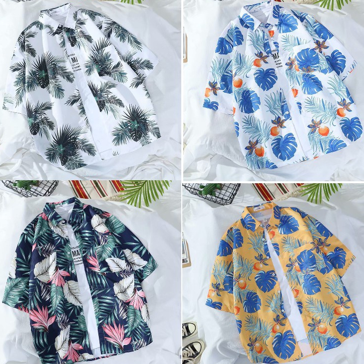 เสื้อฮาวาย hawaii เสื้อเชิ้ตฮาวายแขนสั้นพิมพ์ลาย เสื้อสงกรานต์ ฮาวายสไตล์เกาหลี ผ้านิ่มใส่สบาย ผ้าระบายอากาศ