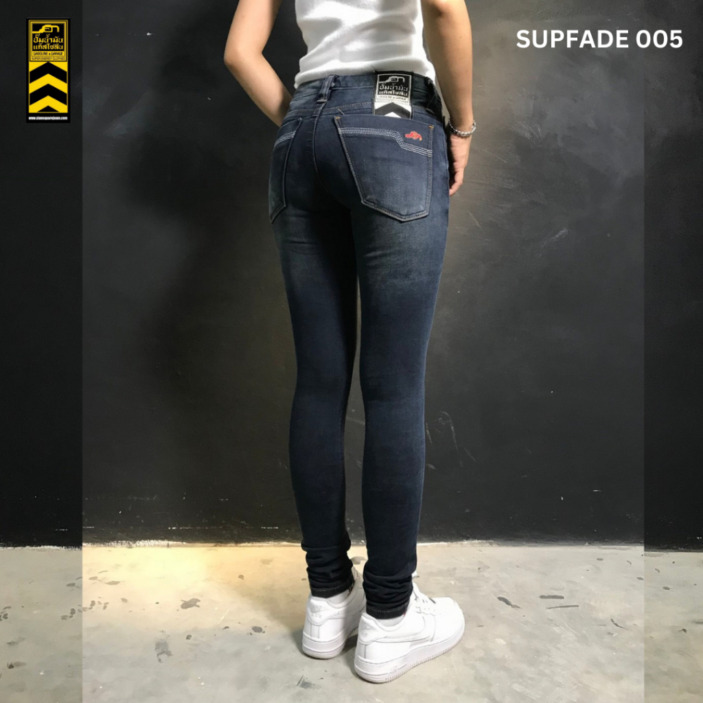 SUPFADE005 (W) กางเกงยีนส์ยืดขาเดฟ Girl Skinny Jeans White/Red (Gasoline &amp; Garage) ปั๊มน้ำมันแก๊สโซลีน (SUP FADE)