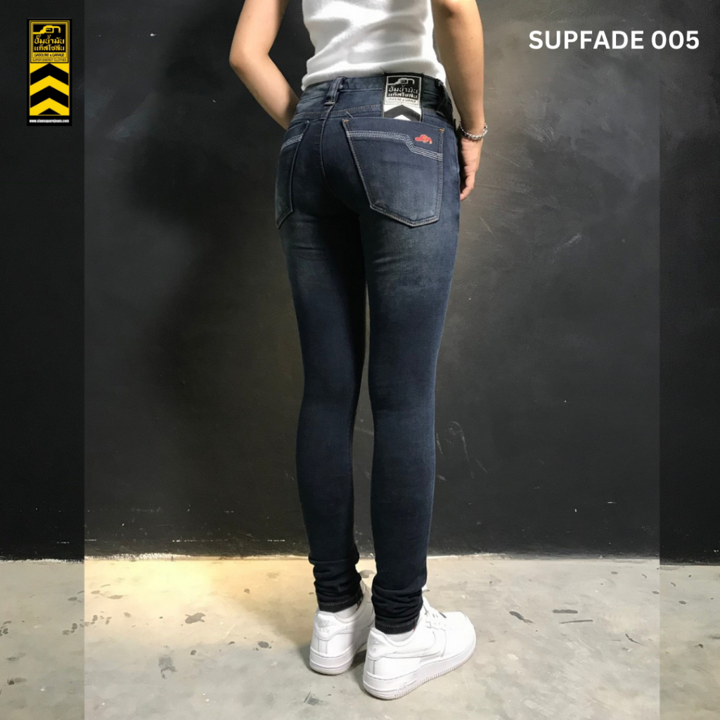 SUPFADE005 (W) กางเกงยีนส์ยืดขาเดฟ Girl Skinny Jeans White/Red (Gasoline & Garage) ปั๊มน้ำมันแก๊สโซลีน (SUP FADE)