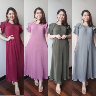 Maxidress Newcoll Fashion pleat dress b11 แฟชั่นชุดพลีท เดรสยาวสีพื้นใส่ออกงาน แฟชั่นสาวอวบ แฟชั่นคลุมท้อง ชุดใส่ทำงาน