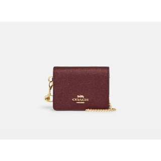 แท้!! Box set กระเป๋าสตางค์สะพาย Coach Mini Wallet On A Chain สีแดง black cherry ใหม่