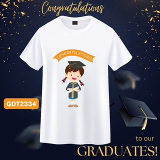 เสื้อยืดรับปริญญา ลายบัณฑิต congratulations สีขาว เนื้อผ้านุ่ม ใส่สบาย ไม่ยับง่าย