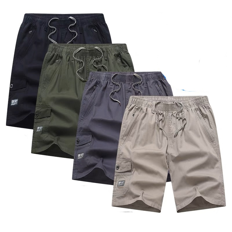 8805#กางเกงขาสั้นยางยืดหลายกระเป๋าล่าสุด 100% cotton