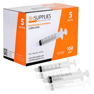 ไซริงค์แบบหัวล็อค BH Supplies Luer Lock 5 ml และ 10 ml จากอเมริกา 1 กล่อง (100 ชิ้น)