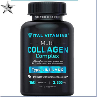 Vital Vitamins Multi Collagen Complex - Type I, II, III, V, X, Grass Fed, Non-GMO, 150 Capsules