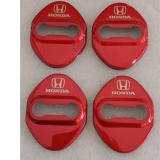 ฝาสแตนเลสครอบหูล็อคประตูรถยนต์สีโครเมียมเงิน/แดง Honda มีตำหนิเล็กน้อย