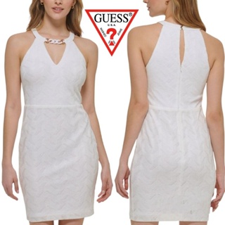 Guess : Keyhole-neck Chain-detail Knit Bodycon Dress ( ชุดแซคขาว )