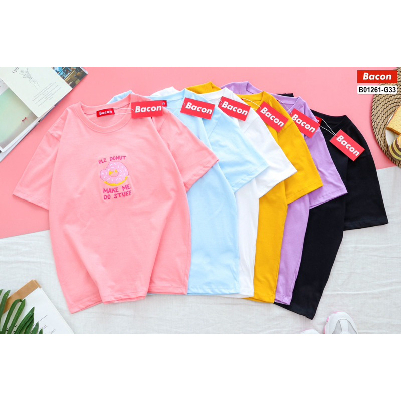 เสื้อยืด ผ้าคอตตอน งานปัก PLZ DONUT MAKE ME DO STUFF