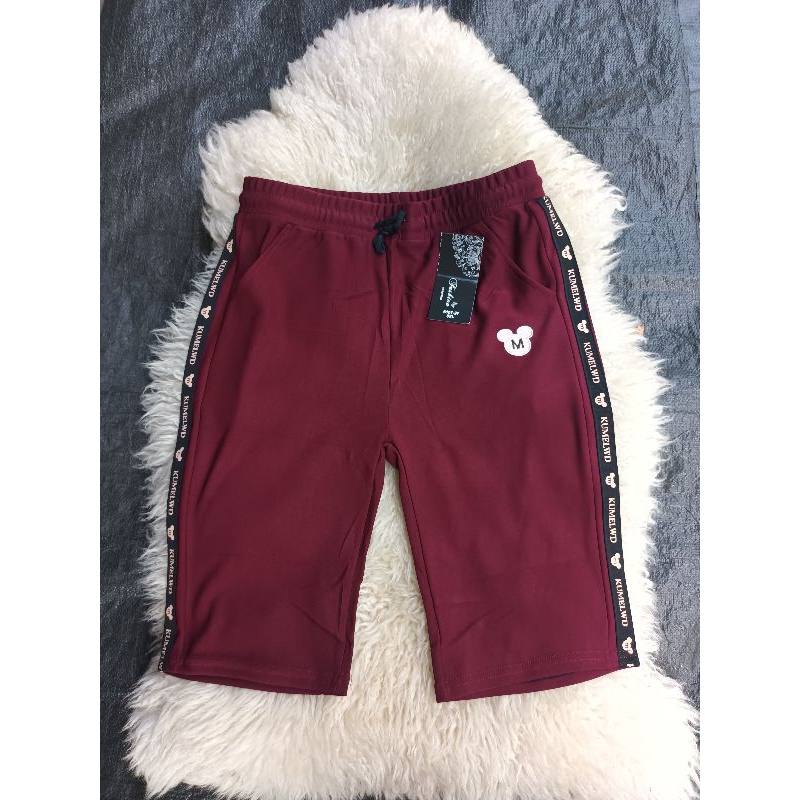 DM6107-27-กางเกงขาสั้นผ้ายืดเกาหลีเนื้อผ้านิ่มยืดใส่สบายเอวมีเชือกรูดกระเป๋า2ข้าง#สุ่มแถบข้าง