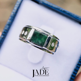 AYRD | เเหวนเงินเเท้925หยกพม่า Jadeite Type A ลายเสือชุบโรเดียม ดีไซน์ร่วมสมัย ใส่ได้ทุกโอกาส