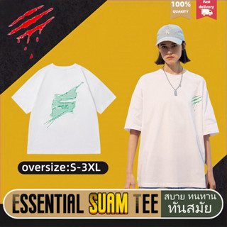 Suamoment เสื้อยืด เสื้อยืดผ้าฝ้ายคอกลม 100% ไซส์ใหญ คู่รัก oversized ตัวอักษรสีเขียว S insเสื้อผ้าผช เสื้อยืดผู้หญิง