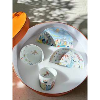 Hermes Childhood Ritual Collection H Family Fun Epope Bone Porcelain Tableware Set of Four