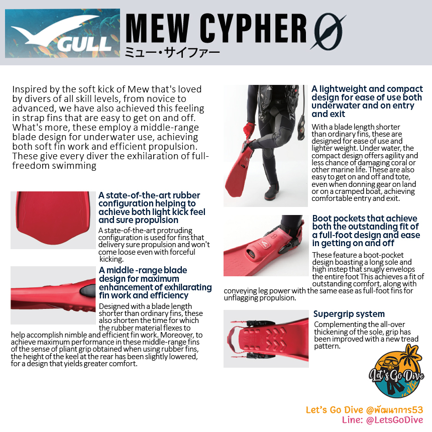 Gull - Mew Cypher - Open heel fins - ตีนกบ ใช้แรงในการเตะขาน้อย แต่เพิ่มแรงดีด - รูปที่ 3