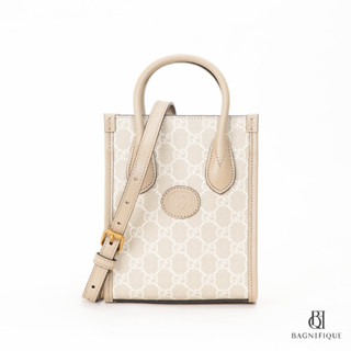 GUCCI TOTE MINI BEIGE WHITE GG SUPREME MONOGRAM GHW