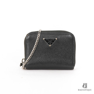 PRADA WALLET ON CHAIN SHORT BLACK SAFFIANO SHW