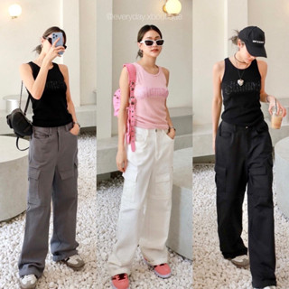 CARGO BOYY PANTS🤍🩶🖤(530฿ฟรีส่ง) กางเกงคาร์โก้แต่งกระเป๋าข้าง ทรงบอยๆใส่คู่เสื้ออะไรก็สวยค่า รุ่นนี้เอวด้านหลังสม็อค glam