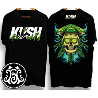 เสื้อยืด KUSH สีดำ คอกลม กราฟิกหัวสิงโตใบกัญชา