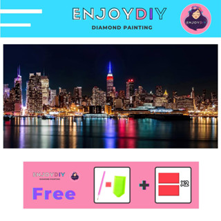 ครอสติสคริสตัล 5d diy diamond painting แบบเม็ด ลาย New York night นิวยอร์กยามค่ำ ติดเต็ม เม็ดกลม EnjoyDIY พร้อมส่งจากไทย