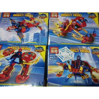 (set4). บล็อคตัวต่อ spiderman ประกอบรวมร่างได้ สไปเดอร์แมนผสมร่างเวน่อมขนาด 16.5ซม. แขนขา หัวข้อศอก หัวเข่าปรับได้