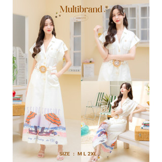 Iงานป้าย Multibrand {M-2XL} (ป้ายแท้)(เช็คของก่อนโอนเงิน) มี 3 ไซส์ ชุดจั๊มสูทขายาว กระดุมหน้า + เข็มขัด 10355