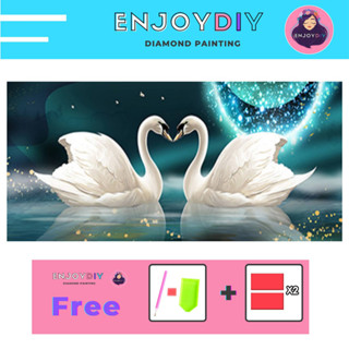 รูปหงส์ขาวคู่ ครอสติสคริสตัล 5d diy diamond painting แบบเม็ด ติดเต็ม เม็ดกลม พร้อมส่งจากไทย EnjoyDIY