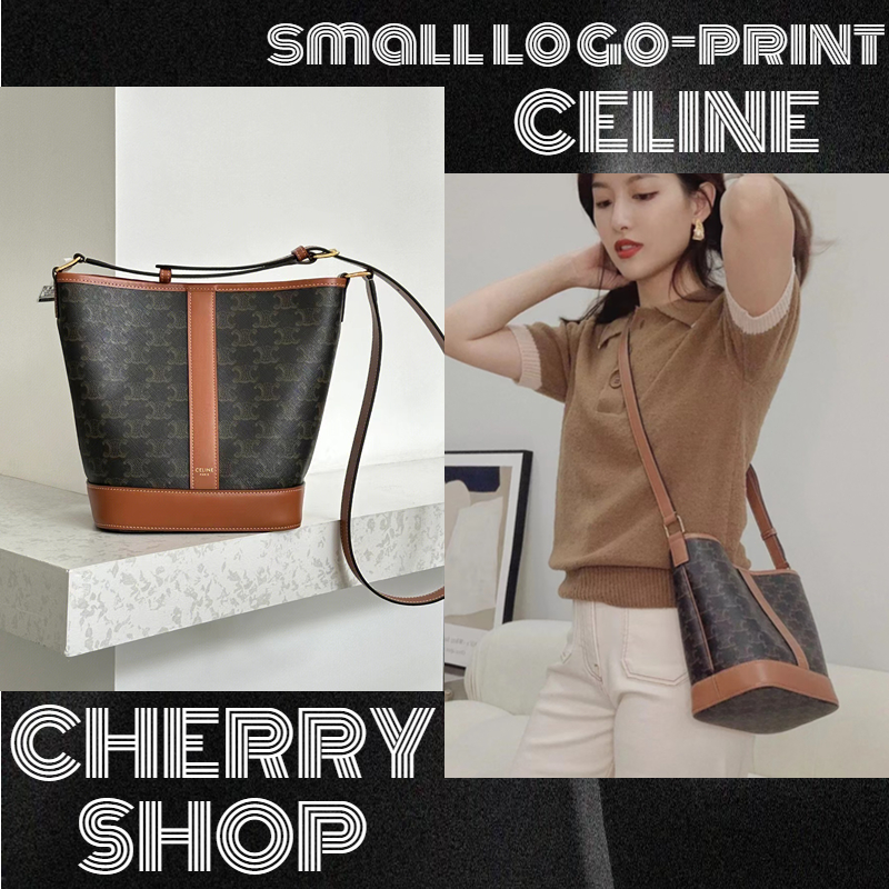 💯OUTLETS ร้านขายส่วนลด🔥Hot💯Celine Small Logo-print Bucket Bag🍒/กระเป๋าถือ/ผู้หญิง/กระเป๋าถัง