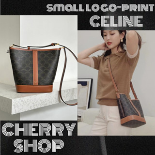 🔥Hot💯Celine small logo-print bucket bag🍒/กระเป๋าถือ/ผู้หญิง/กระเป๋าถัง