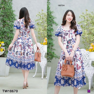 MM18670 เดรสแขนตุ๊กตาลายดอกเชิง Flower pattern doll sleeve dress..