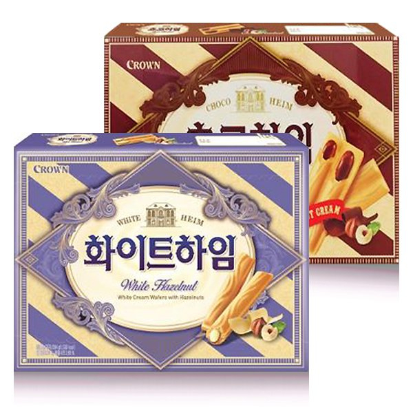 พร้อมส่ง 화이트하임/초코하임 บิสกิตสอดไส้ครีมเฮเซลนัท Crown Choco & White Heim 47g