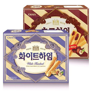 พร้อมส่ง 화이트하임/초코하임 บิสกิตสอดไส้ครีมเฮเซลนัท Crown Choco &amp; White Heim 47g