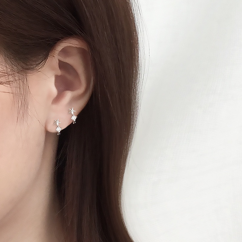 Jinjoo✨ (ราคาต่อคู่) ต่างหูห่วงดาวประดับ ปุ๊กปิ๊ก luxury สง่างาม ขนาด 8 mm. - รูปที่ 7