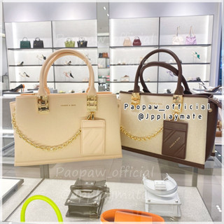 กระเป๋า Charles &amp; Keith รุ่น Canvas Double Top Handle Structured Bag : CK2-50671160-2 แท้จากชอป พร้อมถุงกระดาษ