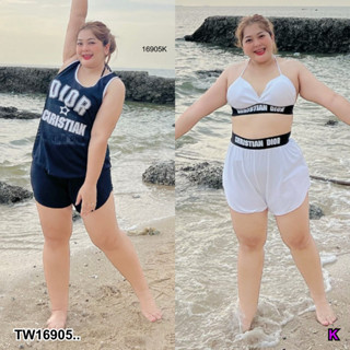 TwinsShopVip💗พร้อมส่ง TW16905 Set #Bigsize 3 ชิ้น เสื้อกล้าม + บรา + กางเกง ..