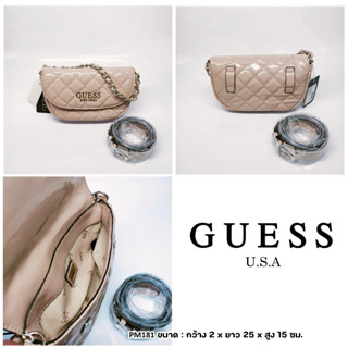 สินค้าใหม่ พร้อมส่ง! กระเป๋า Guess คาดอกคาดเอว ห้อยโซ่หนังแก้ว สีนู๊ด ของแท้ 100%