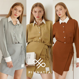 PIMNATTA Davin Shirts เสื้อเชิ้ตแขนยาว ตกแต่งปกและขอบแขน ดีเทลกระเป๋าหน้าปักโลโก้แบรนด์