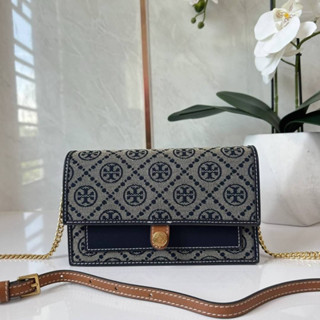 TORY BURCH T MONOGRAM JACQUARD CHAIN WALLET